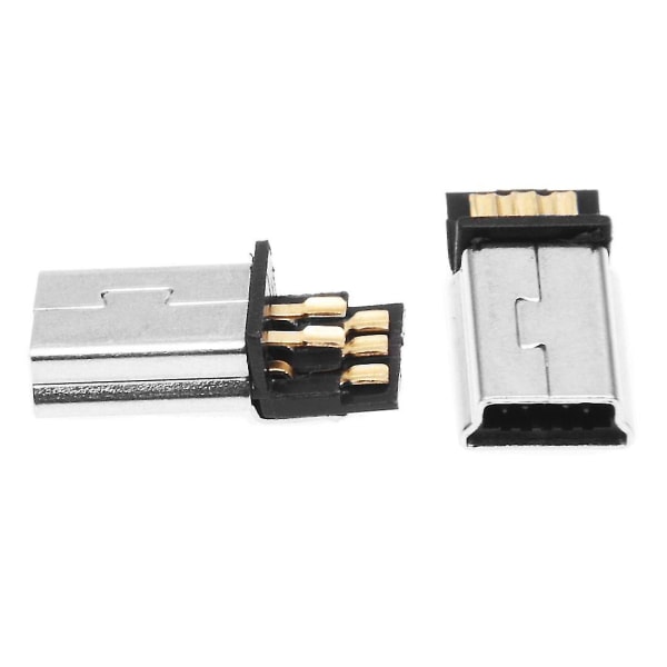 10 Stk Mini Usb 5 Pin Han Plug Diy Connector Sølv Tone Mørkegrå