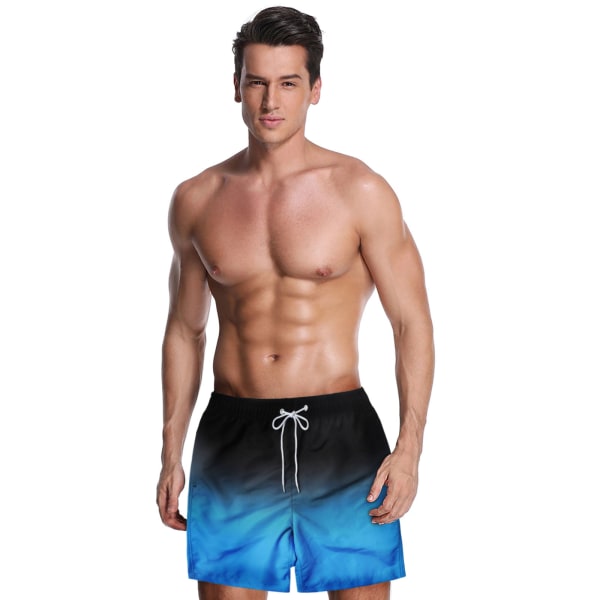 Korte badebukser til mænd, hurtigtørrende strandbadeshorts, farveskift black blue XL