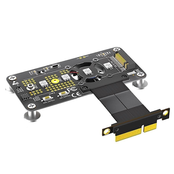 3 in 1 M.2 (NGFF) NVME M-Key SSD PCI-E 4X -jatkokaapeli jäähdytystuulettimella ja automaattisella värinmuutos-LEDillä (10 cm)