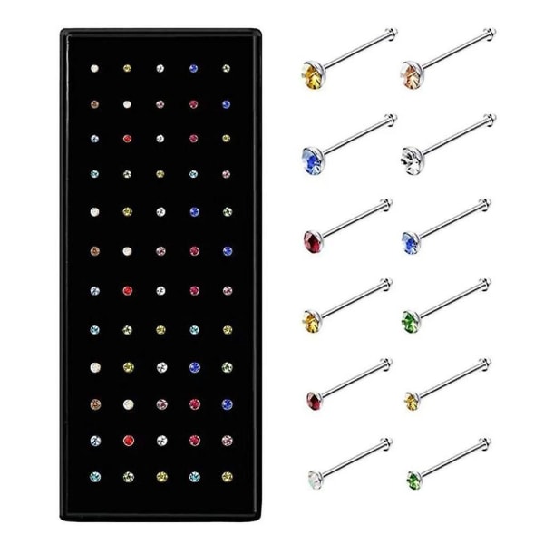 60 stk Rustfrie Nese Studs Ringer Pin Rhinestones Nese