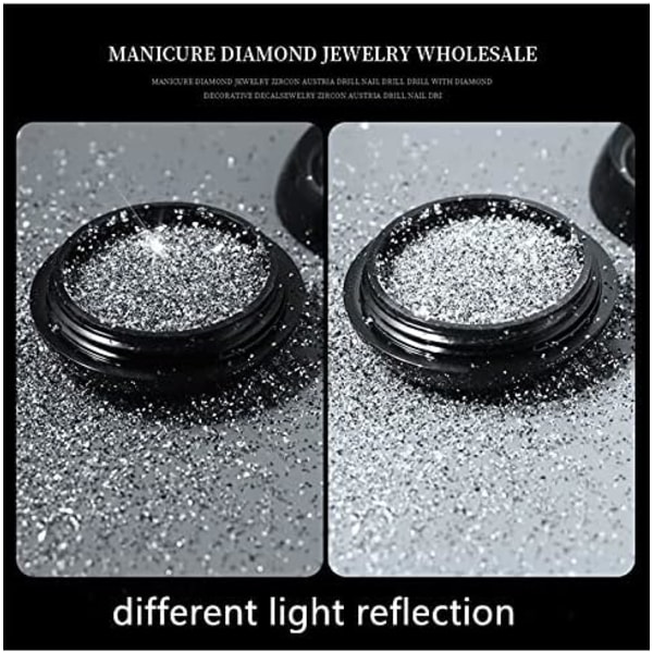 Crystal Diamond Nail Powder, 2 stk Samme boks i forskjellig lysrefleksjon, Sparklin diamond powder