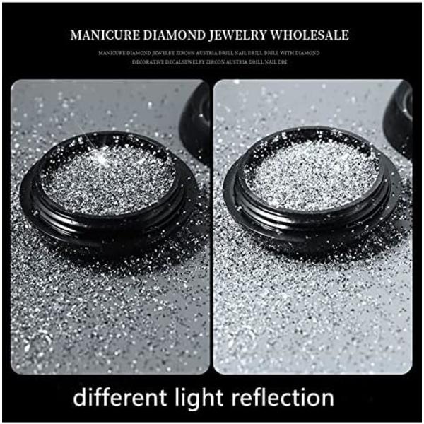 Kristalldiamant nagelpulver, 2 st i samma låda i olika ljusreflektioner, gnistrande diamond powder