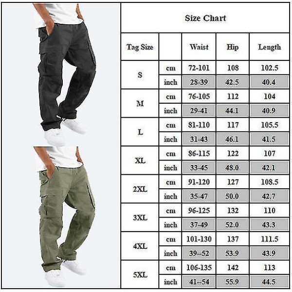 Menn Comfy Workwear Bomull Lin Multi-pocket Casual Løs Baggy Long Cargo Pants Black 4XL