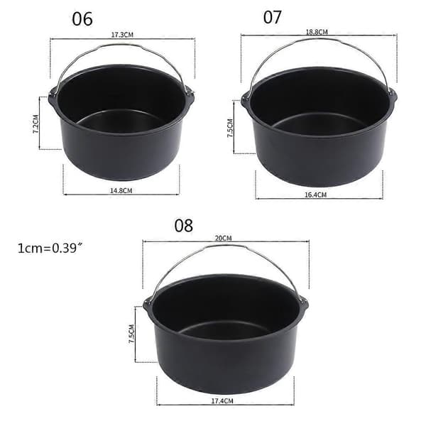 6/7/8'' Non-stick kageform bageplade rund stegekurv bageform sort 7 tommer 7 inch