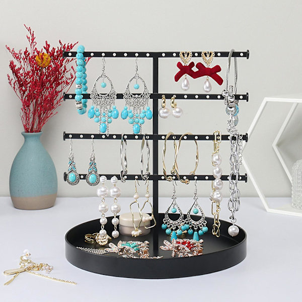 Fjernelsesbar smykke øreringe hængende display rack arrangør hjem holder metal stativ hurtigt Black