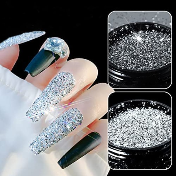 Crystal Diamond Nail Powder, 2st Samma låda i olika ljusreflektioner, Sparklin diamond powder