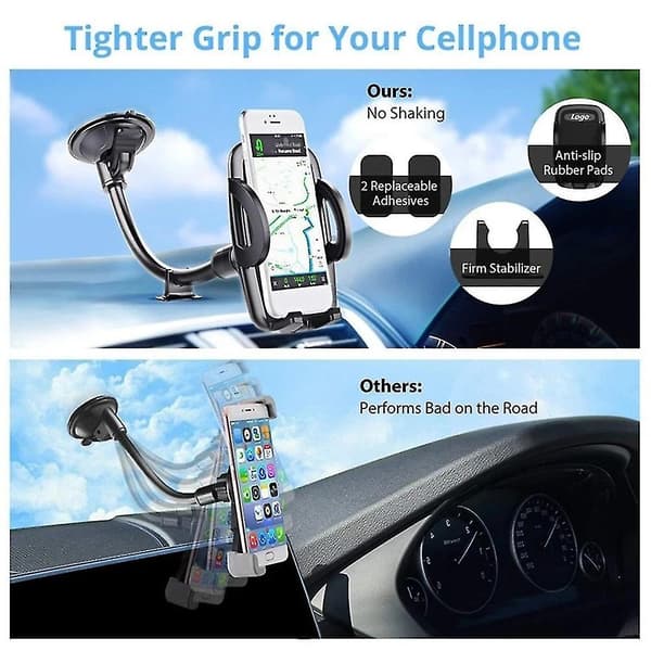 Fleksibel biltelefonholderfeste for frontrute og dashbord