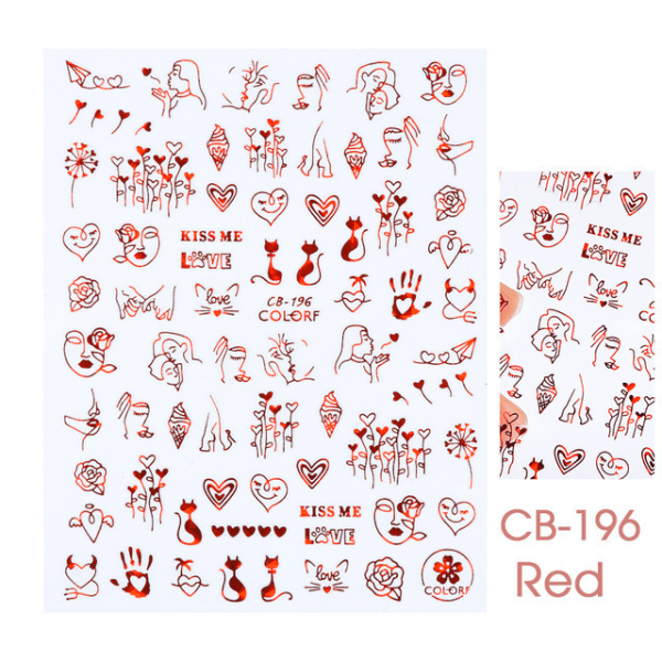 8 ark Valentines Nail Art Stickers Dekaler Självhäftande Red Heart Nail Art De