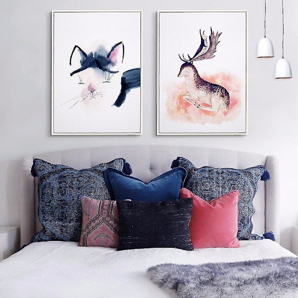 Wekity Kissa, Flamingot ja Hirvi Seinätaide Canvas-Tulostus Poster, Yksinkertainen Muodikkaat Vesiväri Taide Piirustus Sisustus Ja Lastenhuone (3 Kpl Kehystämätön, 16''