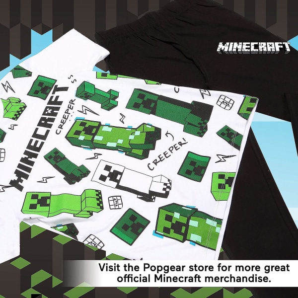 Minecraft Glitching Creeper Long Pyjamas Sæt, Børn, 4-15 år, Hvid, Officiel Merchandise