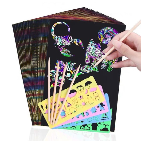 50 stk Scratch Paper Tegnepapir Scratch Art Paper Til Børn Tegning