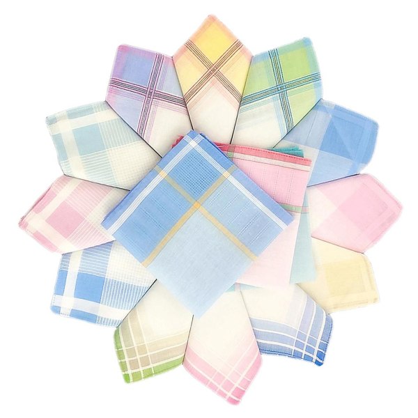 12 stykker lommetørklær / lommetørklær laget av 100 % bomull, lommetørklær for menn og kvinner, 30 cm - lommetørklær