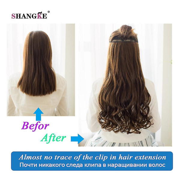 Shangke Syntetisk 100 cm lang krøllet bølget hårspænde i hårforlængelse Varmebestandigt naturligt hårstykke sort brun til kvinder Black 60CM