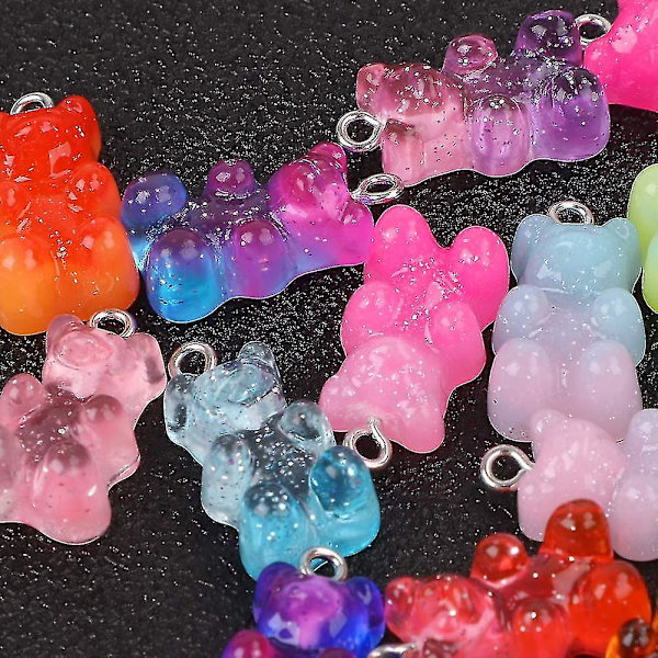 100 kpl Gummy Bear -riipuksia, söpöjä hartsikarhu karkkiripuksia kirkkaissa väreissä, sarjakuva karhu avaimenperät satunnainen väri