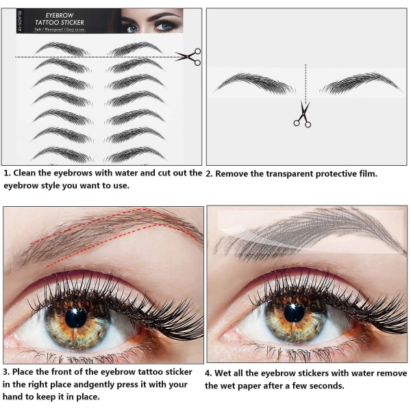 4d ögonbryn vattentäta ögonbrynstatuering klistermärken för kvinnor smink, 6st