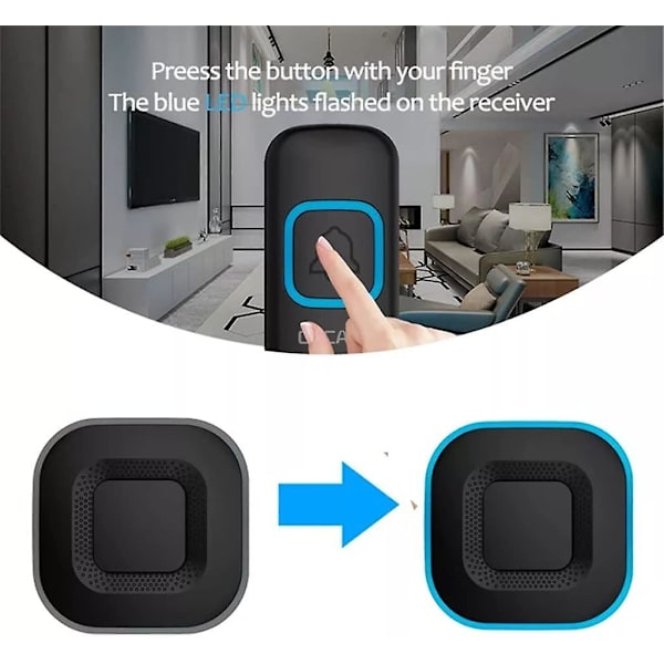 Trådløs dørklokke, Home Smart Led dørklokke, 3 dørklokker, 2 knapper