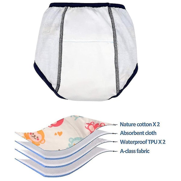 Unisex bomuld genanvendeligt pottetræningsundertøj Åndbar tissetræningsunderbukser til småbørn 6-pak style 4 110