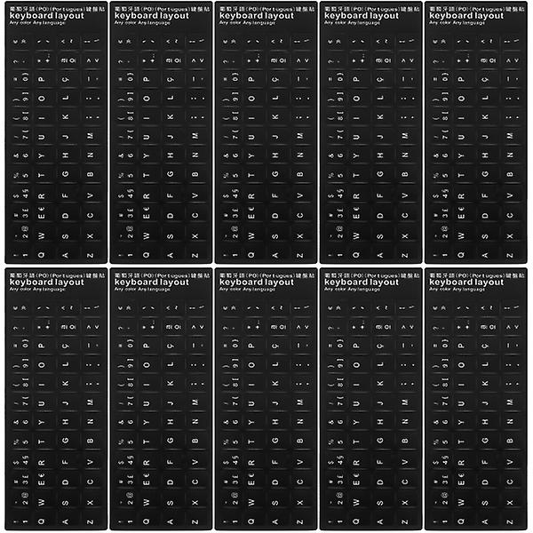 10 kpl näppäimistotarrat mustalla taustalla valkoisella kirjaimistolla