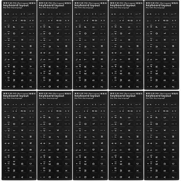 10 st tangentbordsklistermärken svart bakgrund med vit bokstäver