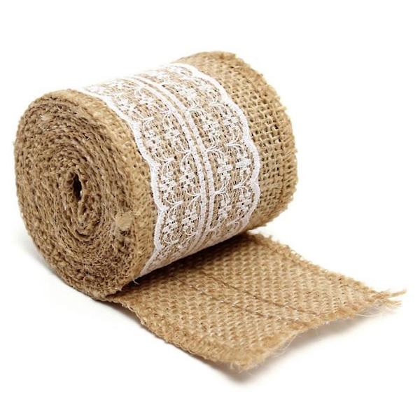 6 cm x 2 m blonderibbon i lin og jute lerretsrull DIY håndlaget julehåndverk
