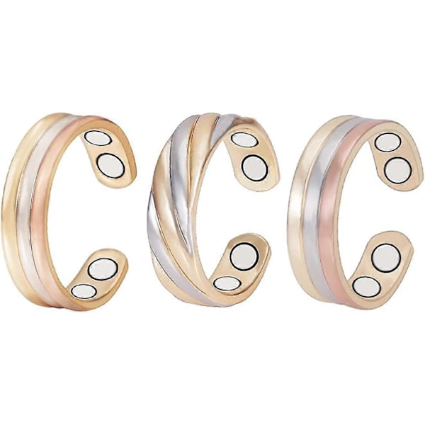 3 stk. Tri Tone Magnetiske Kobberringe Til Gigt Justerbare Magnetiske Ringe Til Kvinder Gave Til Mor Kone