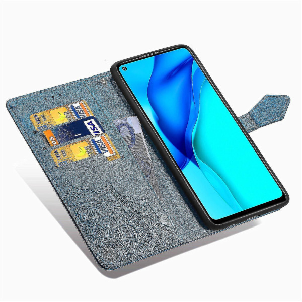 Huawei Mate 40 Lite Case Nahkainen Lompakon Cover Kohokuvioitu Mandala Magnetic Flip Protection Iskunkestävä - Sininen
