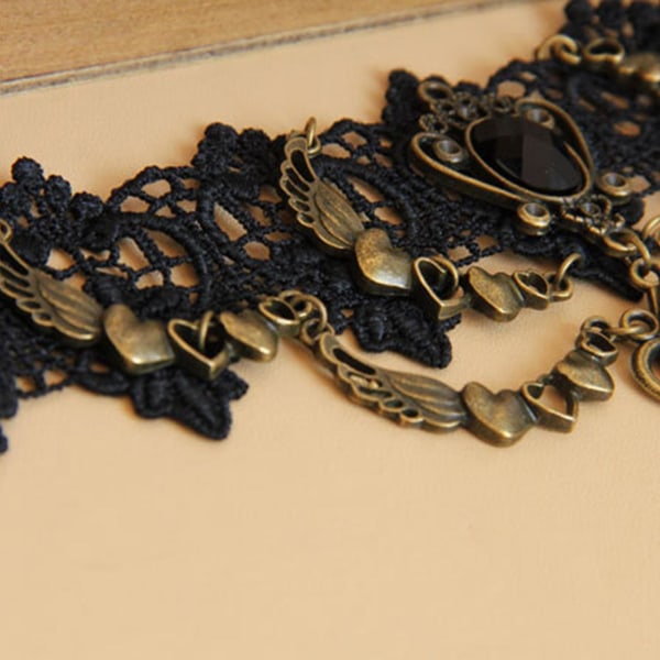 Svart blonder gotisk Statement krage halskjede armbånd viktoriansk Lolita Choker