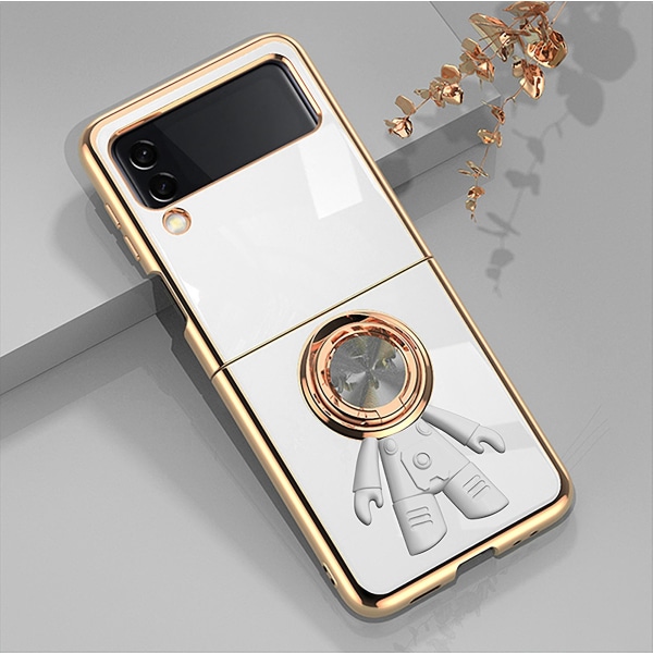 Astronaut Hidden Stand Case Kompatibel Samsung Galaxy Z Flip 3/z Flip 4 Magnetisk elektropletteret Ring Stand Case White