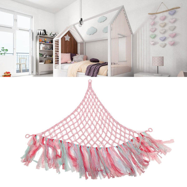 Farverig plyslegetøj net Boho håndvævet net arrangør hjørne hængende opbevaringsnet til soveværelse sovesal