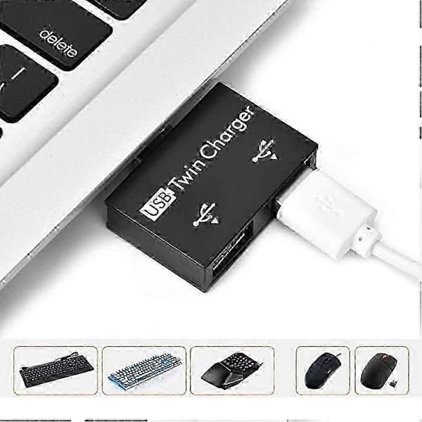 Mini USB Hub 2 Port USB Twin Oplader Splitter Adapter Konverter til PC USB Flash Drev