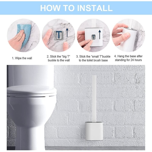 Flad silikone toiletbørste-toiletbørste og -holdere, anti-dryp, antibakteriel, ventileret toiletbørste, hurtigtørrende Lugtfri hvid