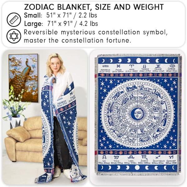 Boho vevd teppe, vendbart bomullsbohem-tapet
