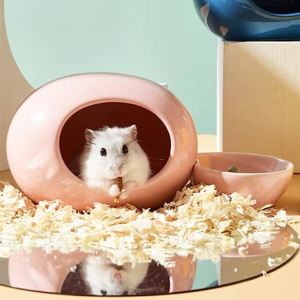 Keramisk Hamsterhus og Skål Hamster Tilbehør, Smådyr Habitat Pink Nest + Grain Bowl *1