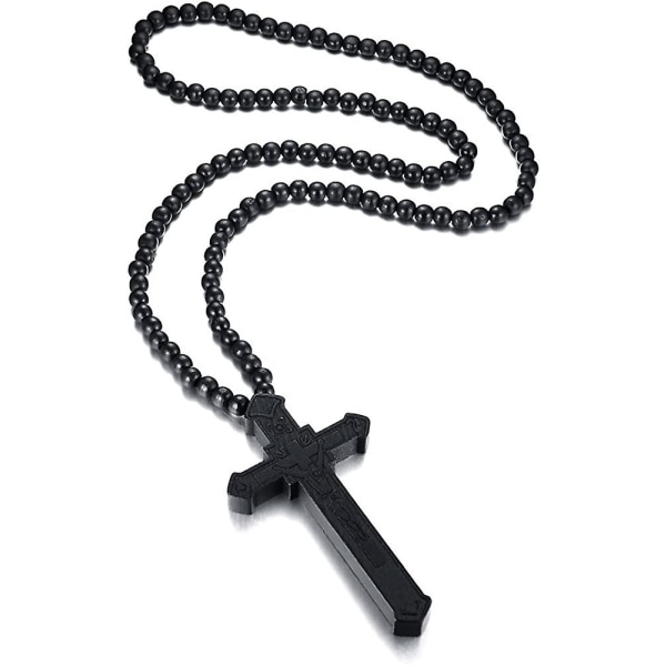Trä Stort Långt Krucifix Rosenkrans Kors Släta Pärlor Catholic Jesus Cross hängsmycke för män