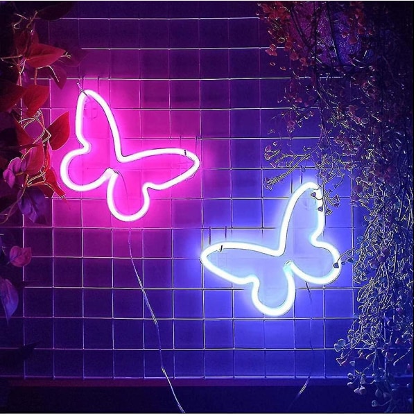 Neonlys Neon Butterfly Luminous Vegglampe Kunst Veggdekorasjon Med Blått Lys For Fest Startwhite1pcs