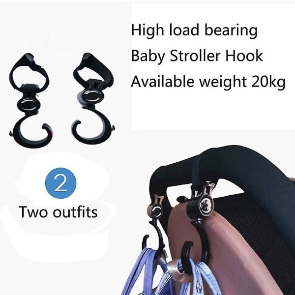 2 Stk / Sett Baby Hanger Bag Barnevogn Krok Barnevogn Roter 360 Cart Hook
