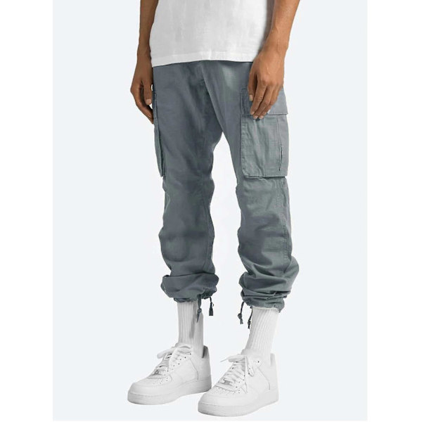 Herr Bekväma Arbetskläder Bomull Linne Multificka Casual Lös Baggy Långa Cargobyxor Grey 4XL