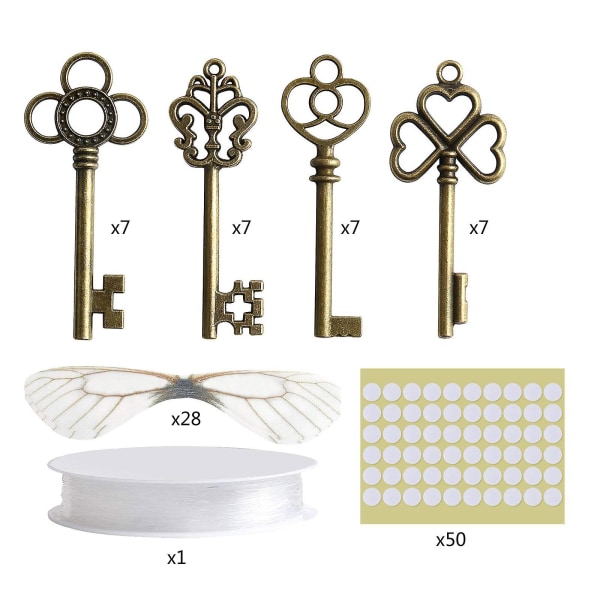 Flying Keys Charms med Dragonfly Wings & Line skelet nøgler til gør-det-selv dekoration