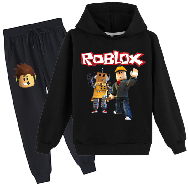 Roblox hættetrøjetøj Termisk hættetrøje til børn Roblox hættetrøjesæt med tryk black 160cm