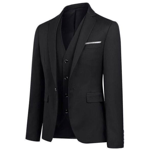 Herredragt Business Casual 3-delt jakkesæt blazerbukser Vest 9 farver Z Black XS