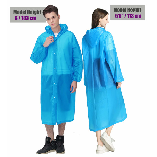 Regnfrakke, [2-pak] Bærbar EVA-regnfrakke Genanvendelig regnponcho med hætte og elastiske manchetærmer, blå