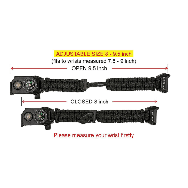 2 stk. Sort og Grøn Overlevelses Paracord Armbånd - Taktisk Nød Gear Sæt Med SOS LED Lys, Justerbar, Multiværktøj, Ildsted, Kompas og Fløjte