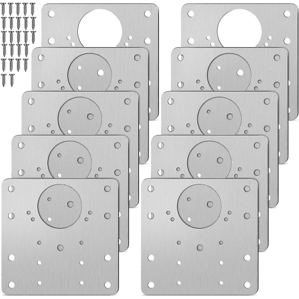 10 pakke hengsler reparasjonsplate med skruer, rustfritt stål hengsel reparasjonsplatesett, kjøkkenskap skapdør hengsel reparasjonsbraketter med skruer for K