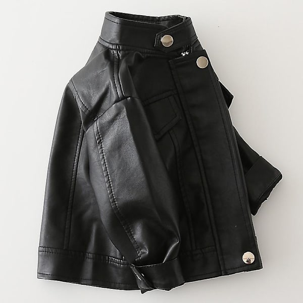 2023 Baby Vårkläder Läderjacka Pojkar & Flickor Plus Fleece Varm Casual Motorcykel Läderjacka För Barn Fashionable Black 4T