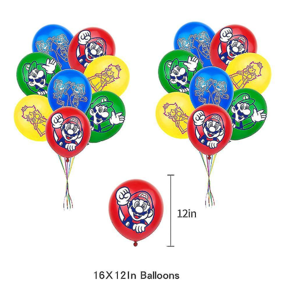 Super Mario Ballonger Kit Bursdagsfest Tilbehør Ballonger Banner Kakepynt Dekorasjoner