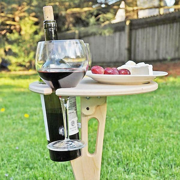 Hopfällbart picknickbord i trä för vin, utomhus