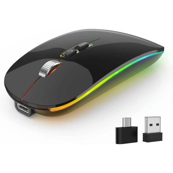 LED trådløs mus, lydløs 2,4G genopladelig bærbar Slim C