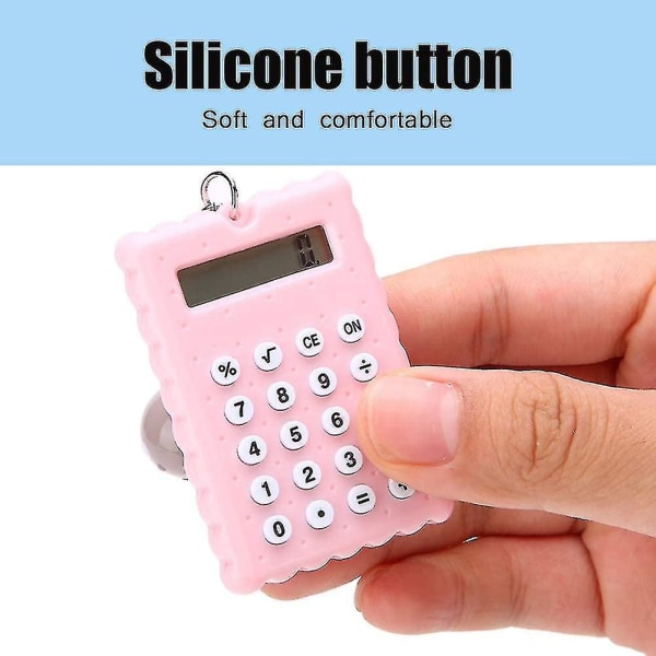 Mini bærbar lommeregner med nøglering, stilfuld og kreativ sød cookies stil nøglering lommeregner, 8-cifret display lommeregner
