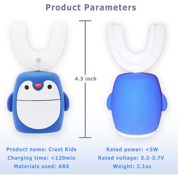 Lasten sähköhammasharja U-muotoinen sarjakuva 5 puhdistustilaa Langaton lataus IPX7 Vedenkestävä