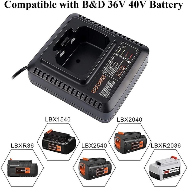Batteriladdare LCS36 LCS40 för Black & Decker 36V 40V Max litiumjonbatteri LBXR36 LBX36 LBXR20